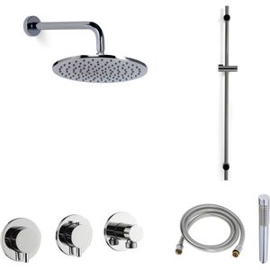 Blue Label Brondby Inbouw Doucheset 3-weg - Chroom - Staafhanddouche - Plafondbuis 10cm - Glijstang - Messing - Kranen - Douchekranen - Douchesets