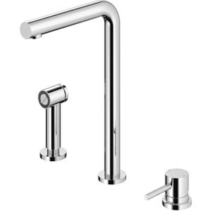 Hotbath Fellow FKM19 3-gats Keukenkraan Met Uitneembare Handdouche - Geborsteld Messing Pvd - Messing - Kranen - Keukenkranen - Opbouw Keukenkranen