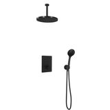 Hotbath Cobber IBS 23 inbouw doucheset - mat zwart - met ronde 3 standen handdouche - 30cm hoofddouche - met plafondbuis 15cm - wandsteun met uitlaat