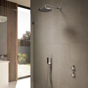 Hotbath Cobber IBS7009 Inbouw Doucheset - Staafhanddouche - 25cm Hoofddouche - Plafondbuis 30cm - Wandhouder - Chroom - Messing - Kranen