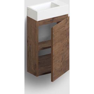 Clou Flush 3 Fonteinmeubel 36x18cm Keramiek - Donker Eiken Rechts - Zonder Kraangat - Mat Wit - Wastafels - Fonteinen - Fonteinmeubels