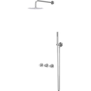 IVY Bond Inbouw Regendoucheset Symmetry 2 Stopkranen - 40cm Wandarm - 30cm Medium Hoofddouche - Wandhouder - Satin Spray Handdouche - Chroom - Messing
