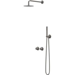 IVY Pact Inbouw Regendoucheset Symmetry 2-weg - 15cm Plafondbuis - 30cm Slim Hoofddouche - Wandhouder - Staafhanddouche - Geborsteld Metal Black Pvd