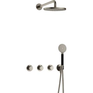 Hotbath Cobber IBS70 Inbouw Doucheset - Ronde Handdouche - 25cm Hoofddouche - Wandarm - Wandhouder - Geborsteld Nikkel - Messing - Kranen