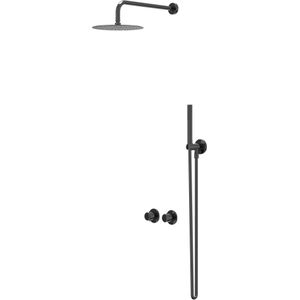 IVY Bond Inbouw Regendoucheset Symmetry 2-weg - 30cm Plafondbuis - 30cm Slim Hoofddouche - Glijstang - Staafhanddouche - Zwart Chroom Pvd - Messing