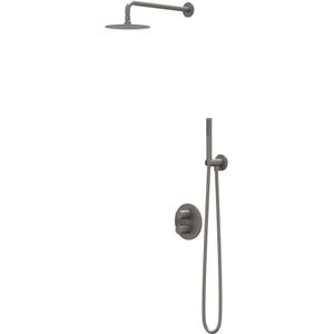 IVY Pact Inbouw Regendoucheset 2-weg - 15cm Plafondbuis - 20cm Slim Hoofddouche Rond - Wandhouder - 3-standen Handdouche - Geborsteld Metal Black Pvd