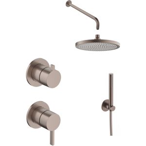 Hotbath ACE Inbouw Doucheset 2-weg Omstel Mengkraan - Geborsteld Koper PVD - Staafhanddouche - 23cm Velvet Hoofddouche - Plafondbuis 30cm - Glijstang