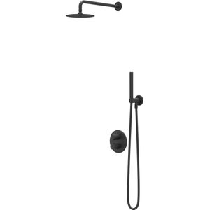 IVY Bond Inbouw Regendoucheset 2-weg - 40cm Wandarm - 25cm Medium Hoofddouche Rond - Wandhouder - Staafhanddouche - Mat Zwart Ped - Messing - Kranen
