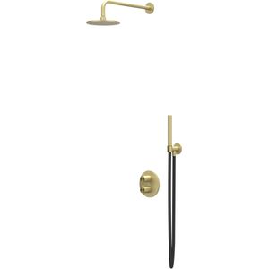 IVY Tribe Inbouw Regendoucheset 2-weg - 20cm Plafondbuis - 25cm Medium Hoofddouche Rond - Glijstang - Staafhanddouche - Rvs316 Geborsteld Mat Goud Pvd