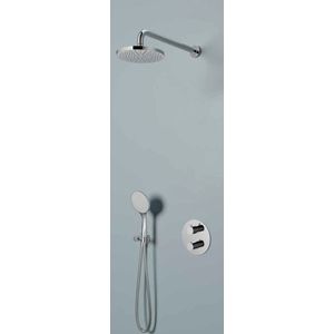 Hotbath Buddy IBS12A Inbouw Doucheset - 2-weg Omstel - Geborsteld Nikkel - Ronde Handdouche - 20cm Hoofddouche - Wandarm - Wandsteun - Messing