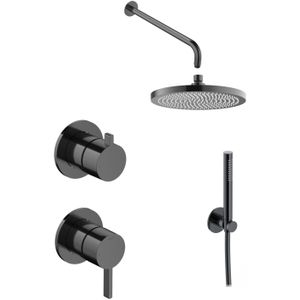 Hotbath ACE Inbouw Doucheset 2-weg Omstel Mengkraan - Gepolijst Zwart PVD - Staafhanddouche - 23cm Velvet Hoofddouche - Plafondbuis 30cm - Glijstang