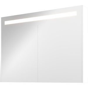 Proline Premium Spiegelkast Met LED Verlichting - Met 2 Houten Deur - Mat Wit - 100x74cm - Spiegels - Spiegelkasten - 8718835151720