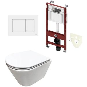 Bewonen Nadine toiletset - hangtoilet Rimless glans wit - met Tece reservoir/bedieningsplaat - glans wit
