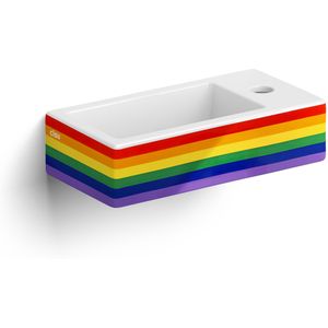 Clou Flush 3 Fontein 36x18cm Keramiek - Met Kraangat - Rechts - Regenboog LGBTQIA+ - Rechthoekig - 8717462016754 - Wastafels - Fonteinen