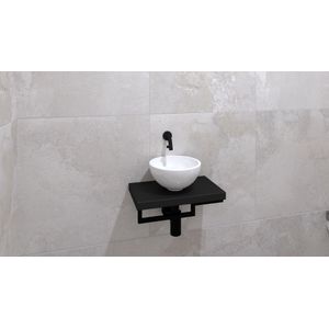 Proline Top Fonteinmeubel Met Afdekplaat Mat Zwart Frame Links Fontein Keramiek - Wastafels - Fonteinen - Fonteinmeubels