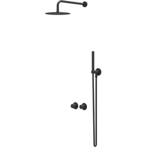 IVY Bond Inbouw Regendoucheset Symmetry 2-weg - 40cm Wandarm - 30cm Medium Hoofddouche - Glijstang - Satin Spray Handdouche - Mat Zwart Ped - Messing