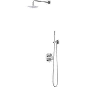 IVY Pact Inbouw Regendoucheset 2-weg - 40cm Wandarm - 30cm Slim Hoofddouche Rond - Glijstang - 3-standen Handdouche - Chroom - Messing - Kranen