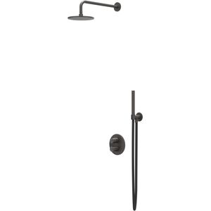 IVY Tribe Inbouw Regendoucheset 2-weg - 20cm Plafondbuis - 30cm Medium Hoofddouche Rond - Glijstang - Staafhanddouche - Rvs316 Geborsteld Carbon Black
