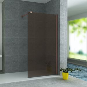 Aloni douchewand glaskleur champagne, inclusief koperen stabilisatiestang en muurprofiel 80 x 200 cm