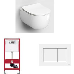 Clou Hammock toiletset - hangtoilet Rimless Slimseat glans wit - met Tece reservoir/bedieningsplaat - glans wit