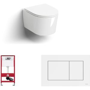 Clou InBe toiletset - hangtoilet Rimless glans wit - met Tece reservoir/bedieningsplaat - glans wit