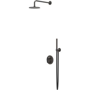 IVY Concord Inbouw Regendoucheset 2-weg - 20cm Plafondbuis - 20cm Medium Hoofddouche Rond - Glijstang - Staafhanddouche - Rvs316 Geborsteld Carbon
