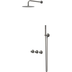 IVY Bond Inbouw Regendoucheset Symmetry 2 Stopkranen - 30cm Plafondbuis - 25cm Slim Hoofddouche - Wandhouder - 3-standen Handdouche - Geborsteld Metal