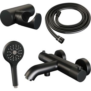Brauer Black Carving Badthermostaat Met Badset - 3 Standen Handdouche - Mat Zwart - Messing - Kranen - Badkranen - Opbouw Badkranen - 8720724517968