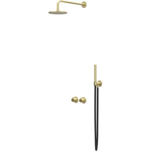 IVY Tribe Inbouw Regendoucheset Symmetry 2-weg - 40cm Wandarm - 20cm Medium Hoofddouche - Glijstang - Staafhanddouche - Rvs316 Geborsteld Mat Goud Pvd