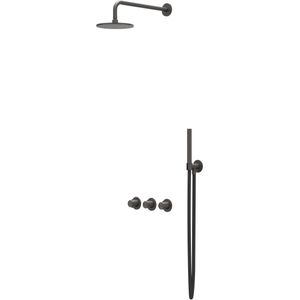 IVY Concord Inbouw Regendoucheset Symmetry 2 Stopkranen - 30cm Plafondbuis - 30cm Medium Hoofddouche - Glijstang - Staafhanddouche - Rvs316 Geborsteld