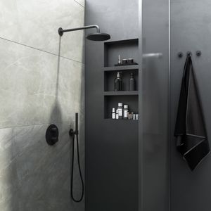 Hotbath Cobber IBS20A Inbouw Doucheset - Verouderd Ijzer - Met Staafhanddouche - 30cm Hoofddouche - Met Plafondbuis 30cm - Wandsteun Met Uitlaat