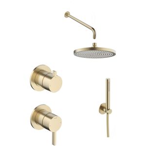 Hotbath ACE Inbouw Doucheset 2-weg Omstel Mengkraan - Geborsteld Messing PVD - Staafhanddouche - 20cm Hoofddouche - Plafondbuis 15cm - Glijstang