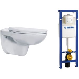 Bewonen Aloni toiletset - hangtoilet RimOff wit + Wisa XS inbouwreservoir met bedieningsplaat wit