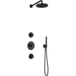 Hotbath Cobber IBS20 Inbouw Doucheset - Ronde Handdouche - 25cm Hoofddouche - 15cm Plafondbuis - Glijstang - Geborsteld Zwart PVD - Messing - Kranen