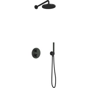 Hotbath Cobber IBS20A Inbouw Doucheset - Ronde Handdouche - 20cm Hoofddouche - 30cm Plafondbuis - Wandhouder - Geborsteld Zwart PVD - Messing - Kranen