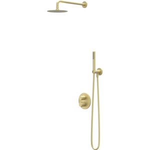 IVY Bond Inbouw Regendoucheset 2-weg - 40cm Wandarm - 30cm Slim Hoofddouche Rond - Glijstang - 3-standen Handdouche - Geborsteld Mat Goud Pvd