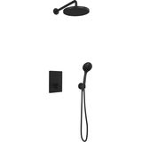 Hotbath Cobber IBS 23 inbouw doucheset - mat zwart - met ronde 3-standen handdouche - 30cm hoofddouche - met wandarm - wandsteun met uitlaat