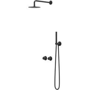 IVY Pact Inbouw Regendoucheset Symmetry 2-weg - 40cm Wandarm - 20cm Slim Hoofddouche - Glijstang - 3-standen Handdouche - Mat Zwart Ped - Messing