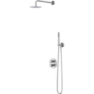 IVY Bond Inbouw Regendoucheset 2-weg - 15cm Plafondbuis - 30cm Medium Hoofddouche Rond - Wandhouder - Staafhanddouche - Chroom - Messing - Kranen
