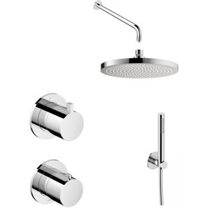Hotbath ACE Inbouw Doucheset 2-weg Omstel Thermostatisch - Chroom - 3 Standen Handdouche - 30cm Hoofddouche - Plafondbuis 15cm - Wandhouder - Messing