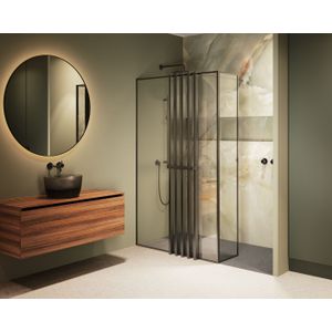 Riho Define 402 Inloopdouche Met Vaste Zijwand - Decoscherm - 90cm - Gunmetal - Gehard Glas - Douche - Douchewanden - Inloopdouche - Vaste Wand - G010009303/G010007303