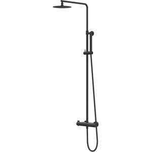 IVY Pact Opbouw Regendoucheset - 20cm Slim Hoofddouche - Satin Spray Handdouche - Mat Zwart Ped - Messing - Kranen - Douchekranen - Douchesets