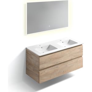 Clou - InBe - Badmeubelset - Grieks Eiken - 120x46cm - Met LED Spiegel - Dubbele Wastafel