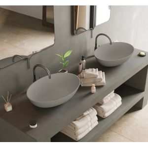 Ideavit Solidthin-OV/LG Opzetwastafel 60x40cm Light Grey - Solid Surface - Ovaal - 290031 - Wastafels - Opzetwastafels
