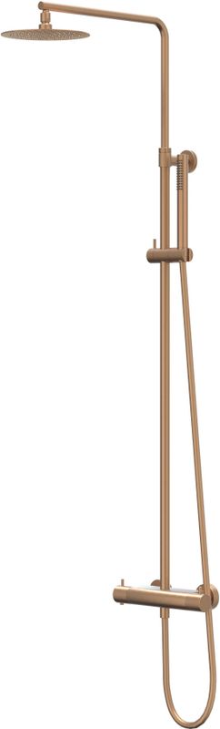 IVY Bond Opbouw Regendoucheset - 25cm Slim Hoofddouche - Satin Spray Handdouche - Geborsteld Mat Koper Pvd - Messing - Kranen - Douchekranen