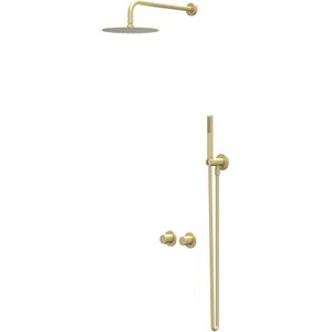 IVY Bond Inbouw Regendoucheset Symmetry 2-weg - 40cm Wandarm - 30cm Medium Hoofddouche - Glijstang - Satin Spray Handdouche - Geborsteld Mat Goud Pvd