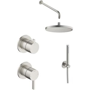 Hotbath ACE Inbouw Doucheset 2-weg Omstel Mengkraan - Geborsteld Nikkel - Staafhanddouche - 20cm Hoofddouche - Wandarm - Wandhouder - Messing - Kranen