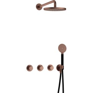 Hotbath Cobber IBS70 Inbouw Doucheset - Ronde Handdouche - 25cm Hoofddouche - Wandarm - Wandhouder - Geborsteld Koper Pvd - Messing - Kranen