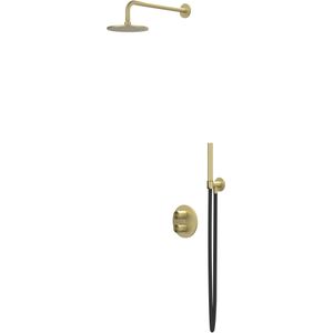 IVY Concord Inbouw Regendoucheset 2-weg - 20cm Plafondbuis - 30cm Medium Hoofddouche Rond - Wandhouder - Staafhanddouche - Rvs316 Geborsteld Mat Goud