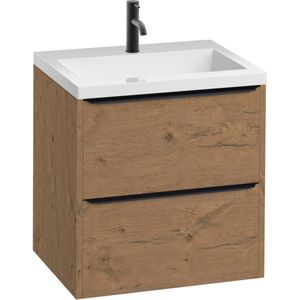 Saqu Salto Slimline voorgemonteerd badmeubel incl. wastafel 60x40cm wild eiken/zwart